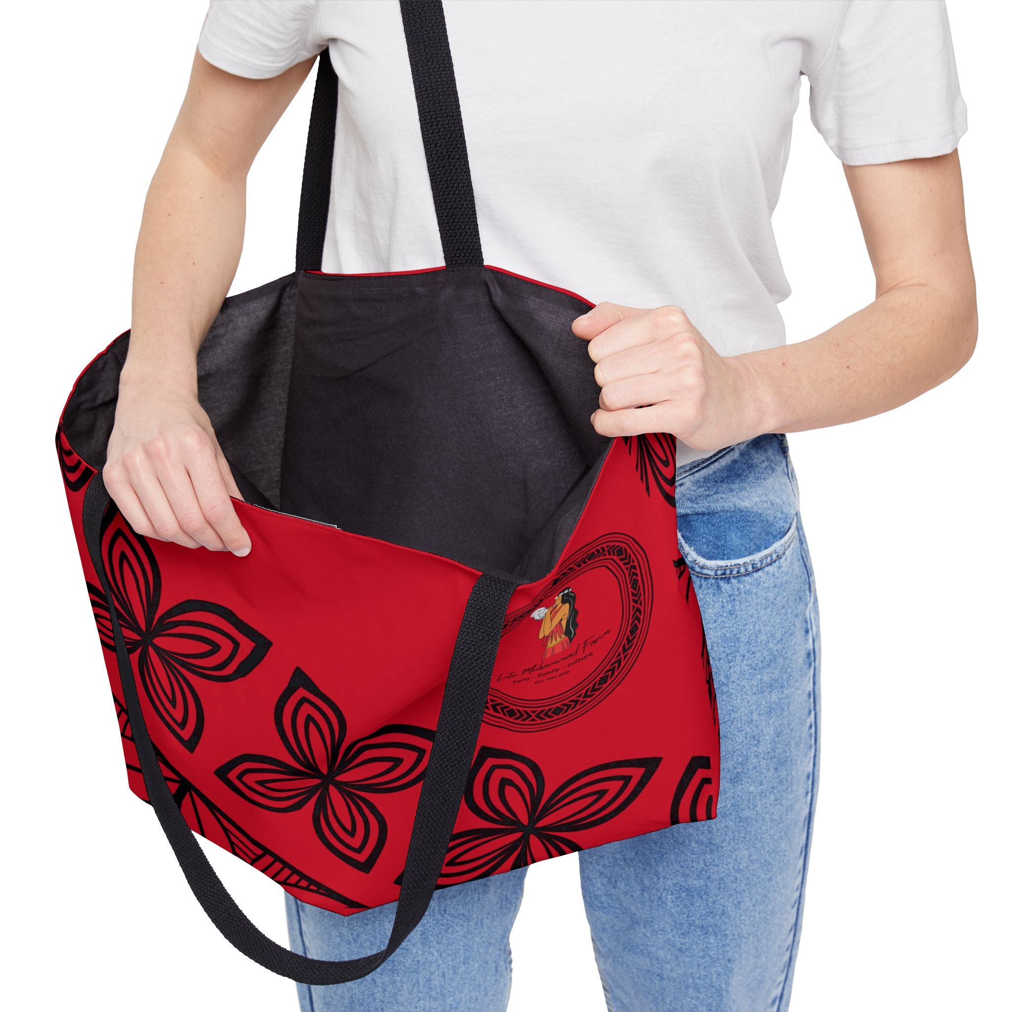 Bold Tribal Farmers Market Tote – Red Weekender Bag for Daily Adventures