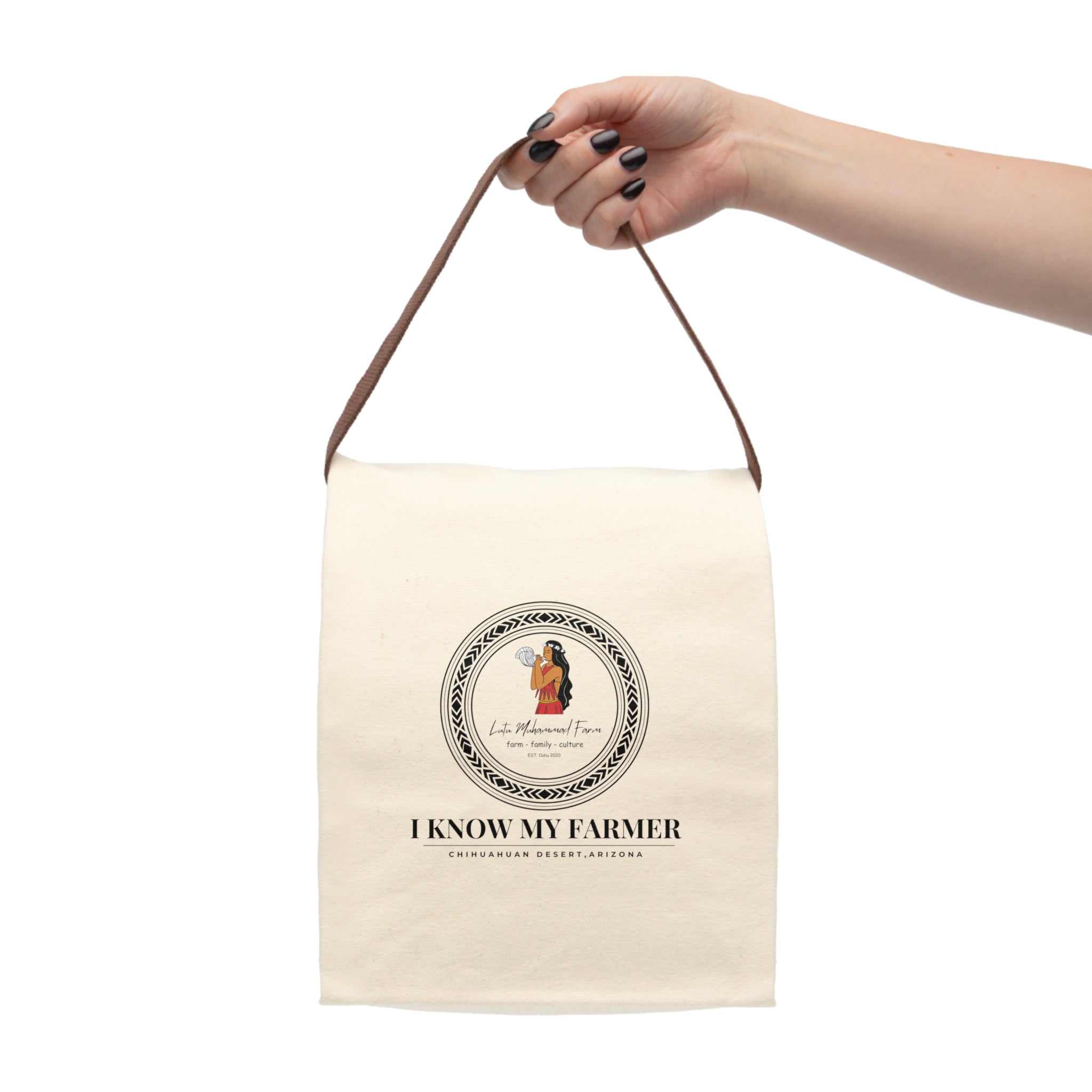 Canvas Lunch Bag — 'I Know My Farmer' Farmers Market Tote with Strap