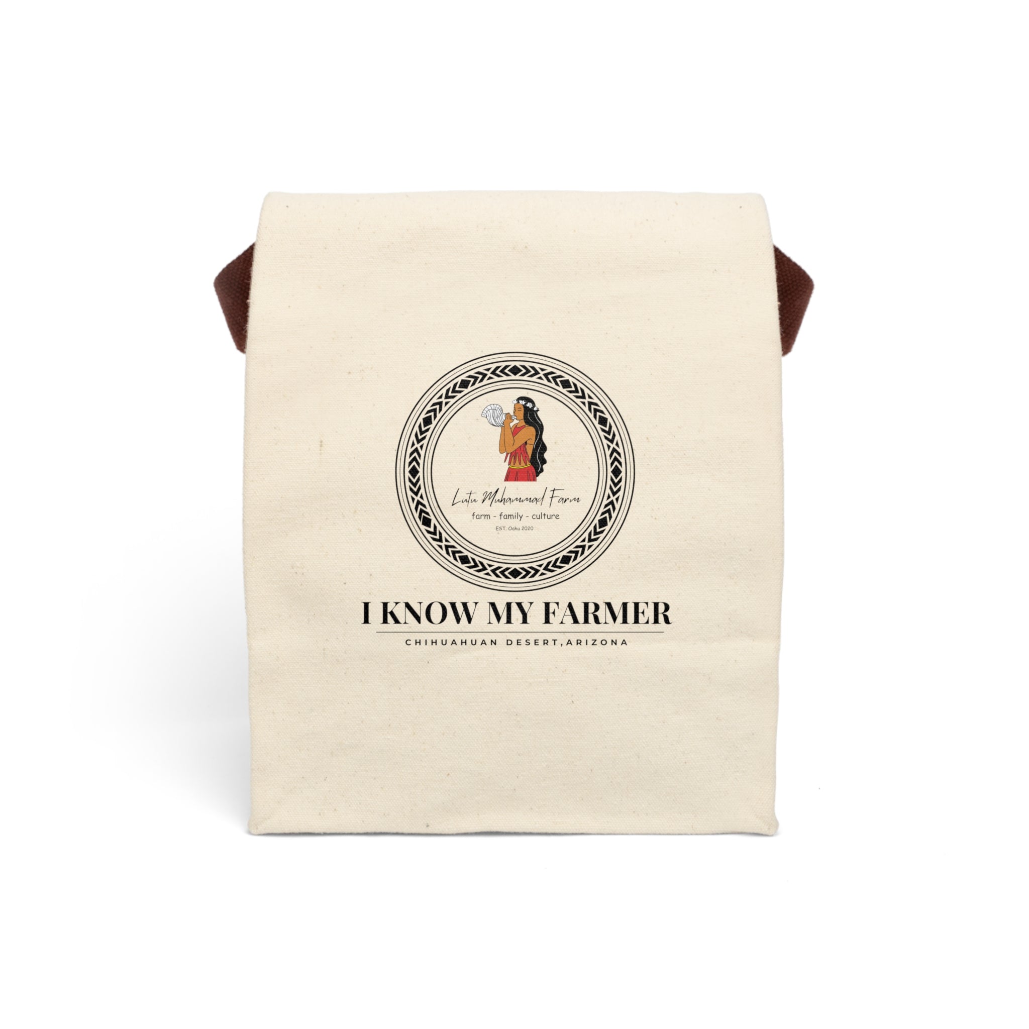 Canvas Lunch Bag — 'I Know My Farmer' Farmers Market Tote with Strap