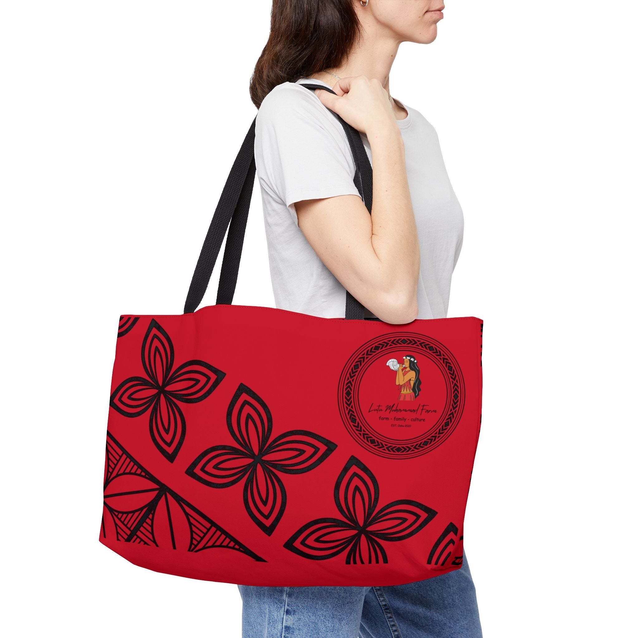 Bold Tribal Farmers Market Tote – Red Weekender Bag for Daily Adventures