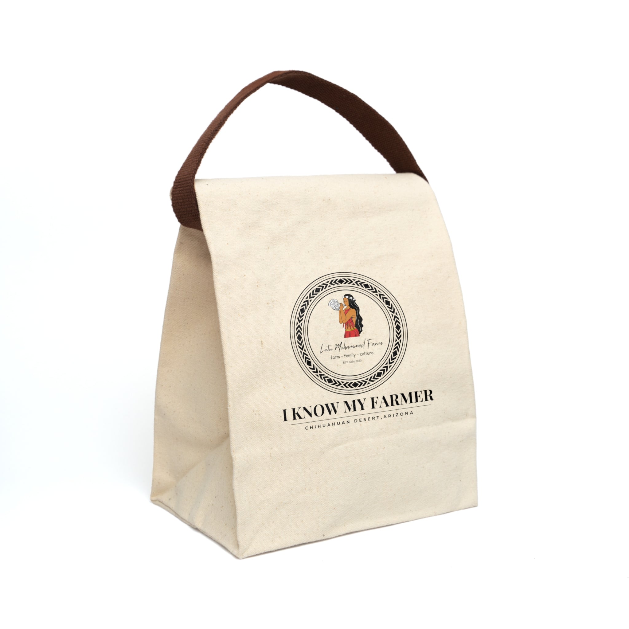 Canvas Lunch Bag — 'I Know My Farmer' Farmers Market Tote with Strap